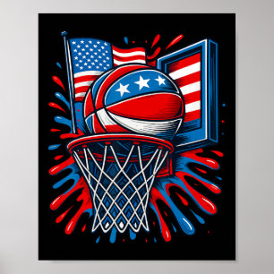 Red White Blue Sketll Colour Splash Usa Flag Sketl Poster