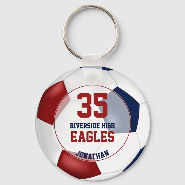 red white blue soccer ball boys team spirit key ring (Front)