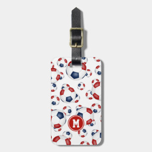 red white blue soccer team colours sports pattern luggage tag