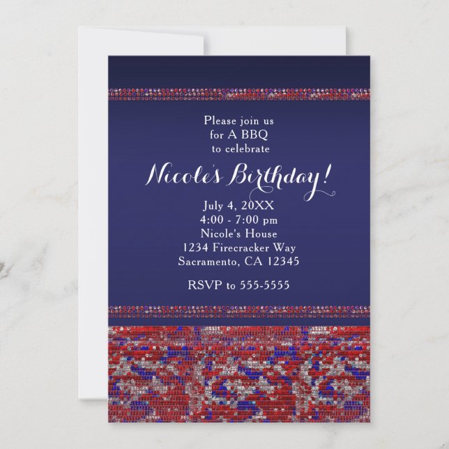 Red White & Blue Sparkle Sequins Party Invitations (Front)