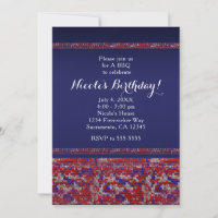 Red White & Blue Sparkle Sequins Party Invitations