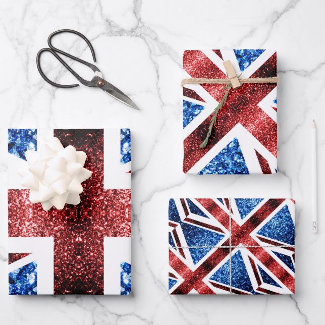 Red White Blue Sparkles UK flag Wrapping Paper (Front)