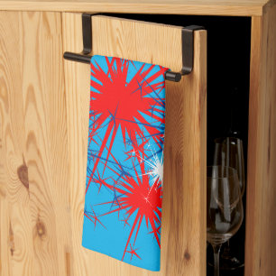 Red White Blue Sparks Patriotic Fireworks Holiday  Tea Towel