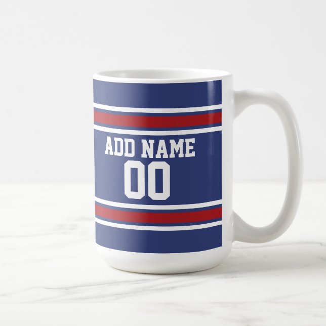Red White Blue Sports Jersey Custom Name Number Coffee Mug (Right)