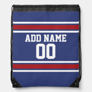 Red White Blue Sports Jersey Custom Name Number Drawstring Bag