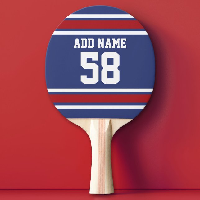 Red White Blue Sports Jersey Custom Name Number Ping Pong Paddle (Custom Ping Pong Paddle - Team or College colors Sports Jersey)