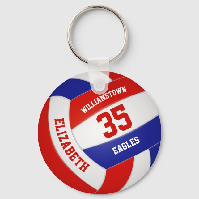 red white blue sports team girls boys volleyball key ring (Front)