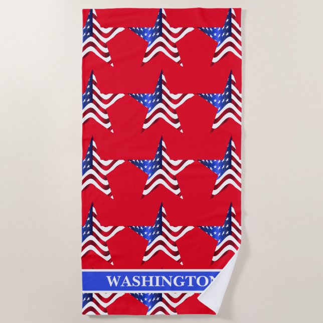 Red White Blue Star Beach Towel (Front)