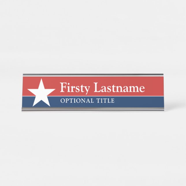 Red White Blue Star Custom Name Title Desk Name Plate (Front)