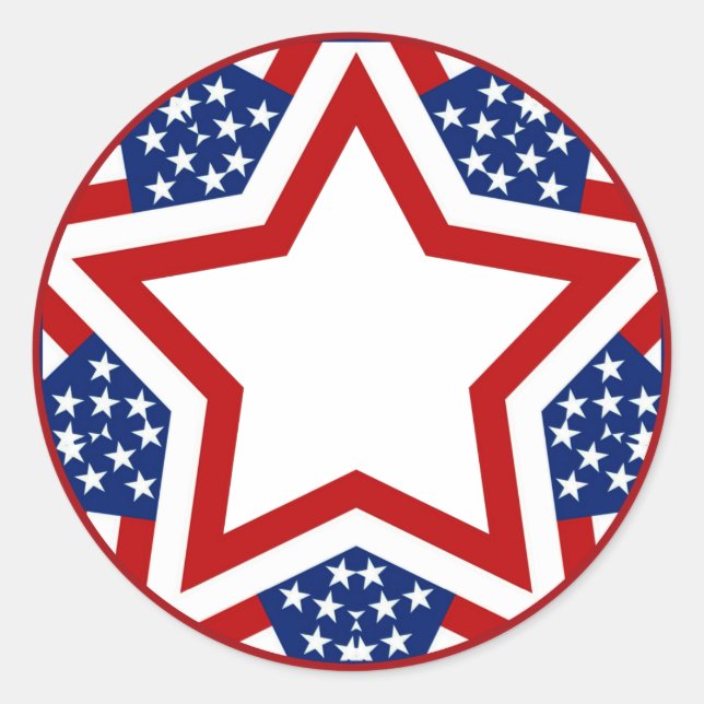 Red White & Blue Star Design to Add Text Classic Round Sticker (Front)