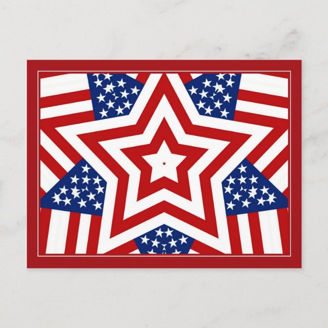 Red White & Blue Star Design to Add Text Postcard (Front)