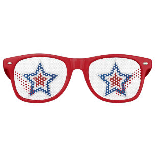 Red, White, Blue Star July 4 Glitter Retro Sunglasses