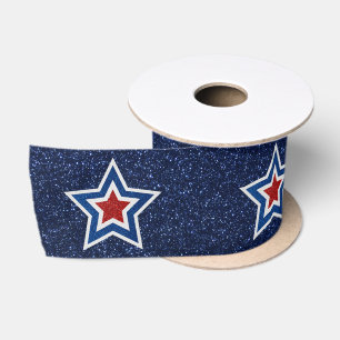 Red, White, Blue Star July 4 Glitter Satin Ribbon