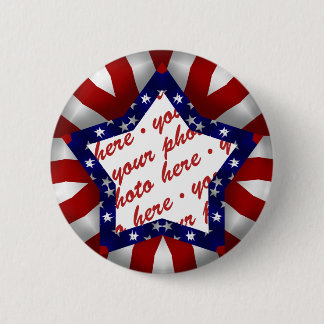 Red White & Blue Star Shaped Photo Frame 6 Cm Round Badge