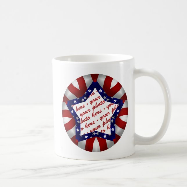 Red White & Blue Star Shaped Photo Frame Coffee Mug (Right)