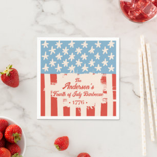 Red White &Blue Star & Stripe Family Name Barbecue Napkin
