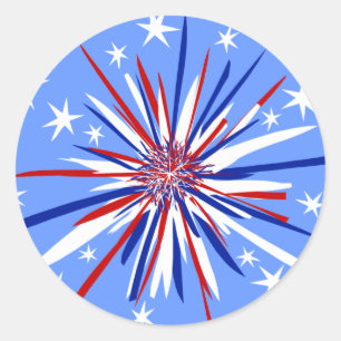 Red White & Blue Starburst Classic Round Sticker