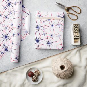 Red white & blue starbursts  wrapping paper