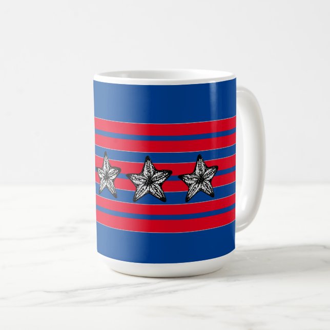 Red White Blue Starfish n Stripes Patriotic  Coffee Mug (Front Right)