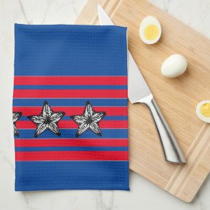 Red White Blue Starfish n Stripes Patriotic Tea Towel