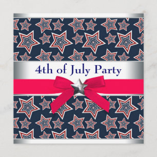 Red White Blue Stars 4th of July BBQ Party Invitation