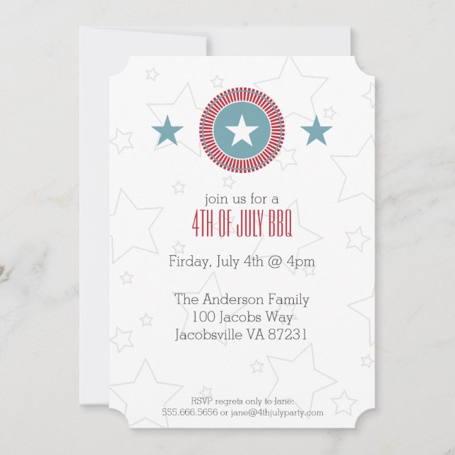 Red White & Blue Stars 4th of July Invitations (Front)