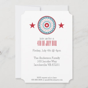 Red White & Blue Stars 4th of July Invitations