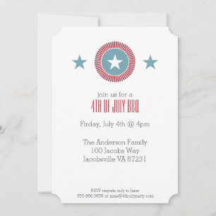 Red White & Blue Stars 4th of July Invitations