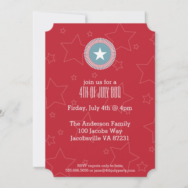 Red White & Blue Stars 4th of July Invitations (Front)