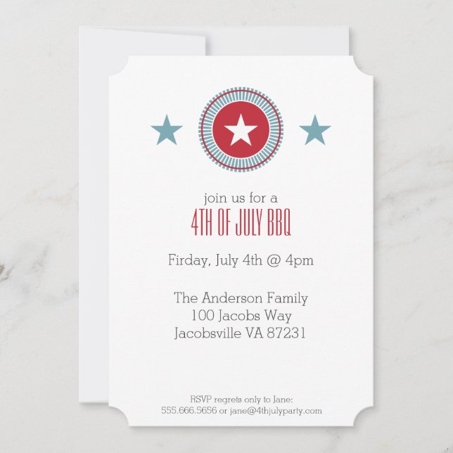 Red White & Blue Stars 4th of July Invitations (Front)