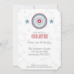 Red White & Blue Stars 4th of July Invitations