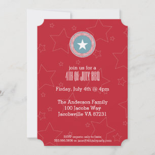 Red White & Blue Stars 4th of July Invitations