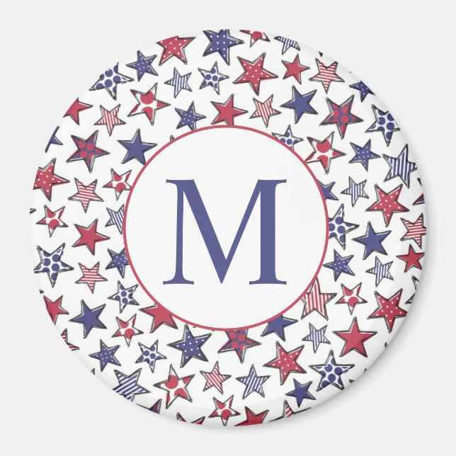 Red White Blue Stars America Patriotic Monogram   Magnet (Front)