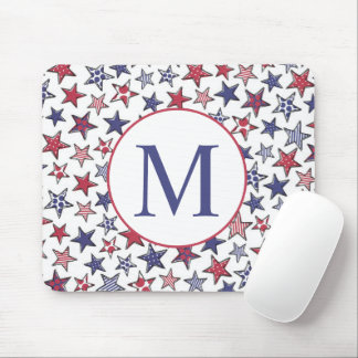Red White Blue Stars America Patriotic Monogram  Mouse Pad