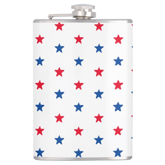 Red white blue stars American patriotic pattern Hip Flask (Front)