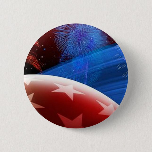 Red White Blue Stars and Fireworks Button (Front)