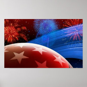 Red White Blue Stars and Fireworks Canvas Print
