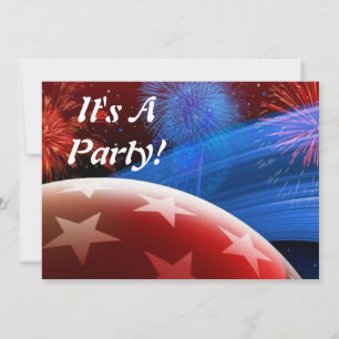 Red White Blue Stars and Fireworks Invitation