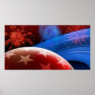 Red White Blue Stars and Fireworks Poster