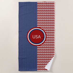 Red White Blue Stars and Stripes Pattern Patriotic Beach Towel