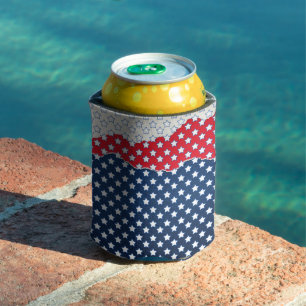 Red White & Blue Stars  Can Cooler