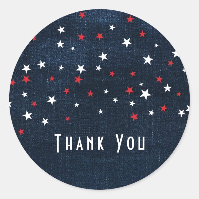 Red White & Blue Stars Denim Party Favour Classic Round Sticker (Front)