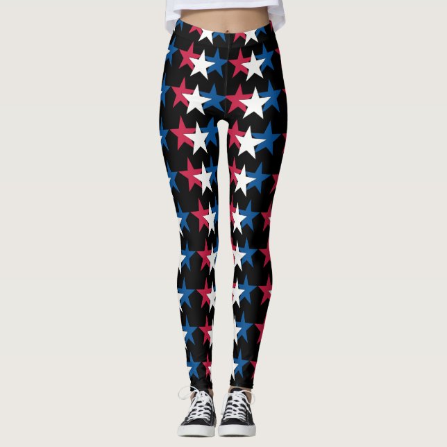 Red,White & Blue Stars Design Leggings (Front)
