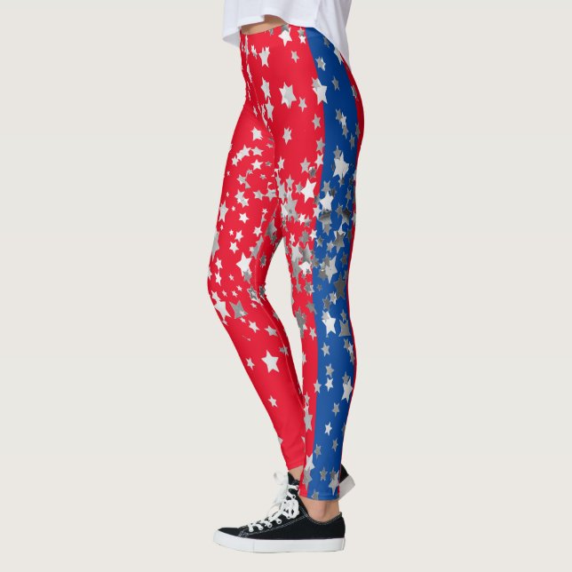 Red White Blue Stars Fun 4th Of July  Leggings (Left)