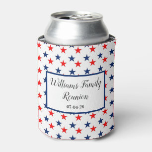Red white blue stars july celebration reunion can cooler