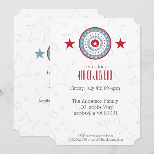 Red White & Blue Stars Patriotic 4th of July Invitation (Front/Back)