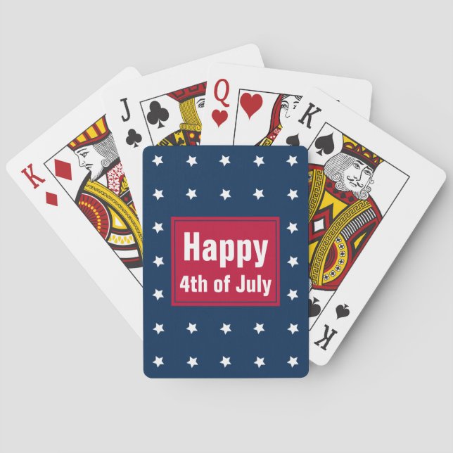Red White Blue Stars Pattern 4th of July BBQ Party Playing Cards (Back)