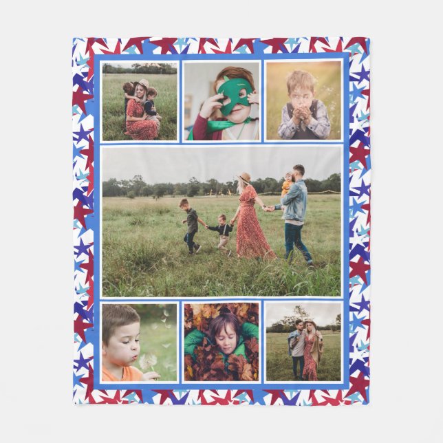 Red White Blue Stars Pattern Photo Collage Fleece Blanket (Front)