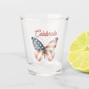 Red White Blue Stars Stripes Celebrate America Shot Glass