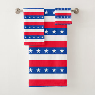 Red White Blue Stars Stripes Patriotic Bath Towel Set